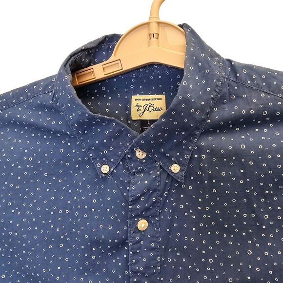 J. Crew Men's Blue Circle Print Casual Button Down Short Sleeve Shirt L - Picture 4 of 15